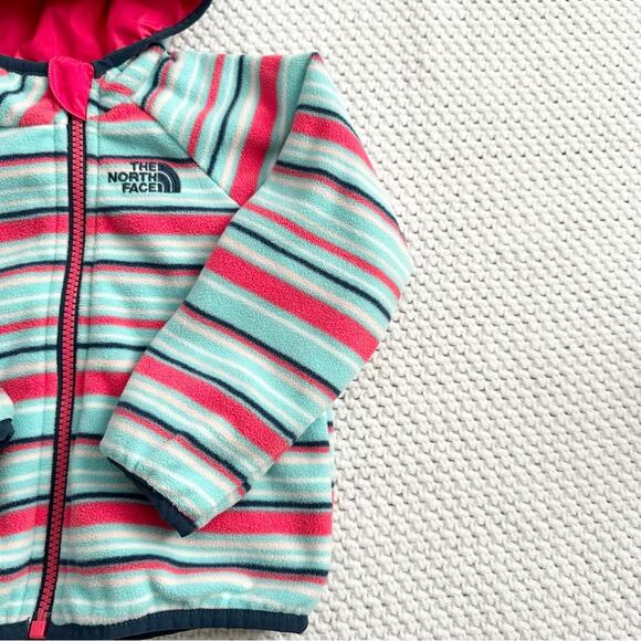 The North Face Atomic Pink Stripe Reversible Fleece Breezeway Hooded Jacket Baby - Picture 7 of 14